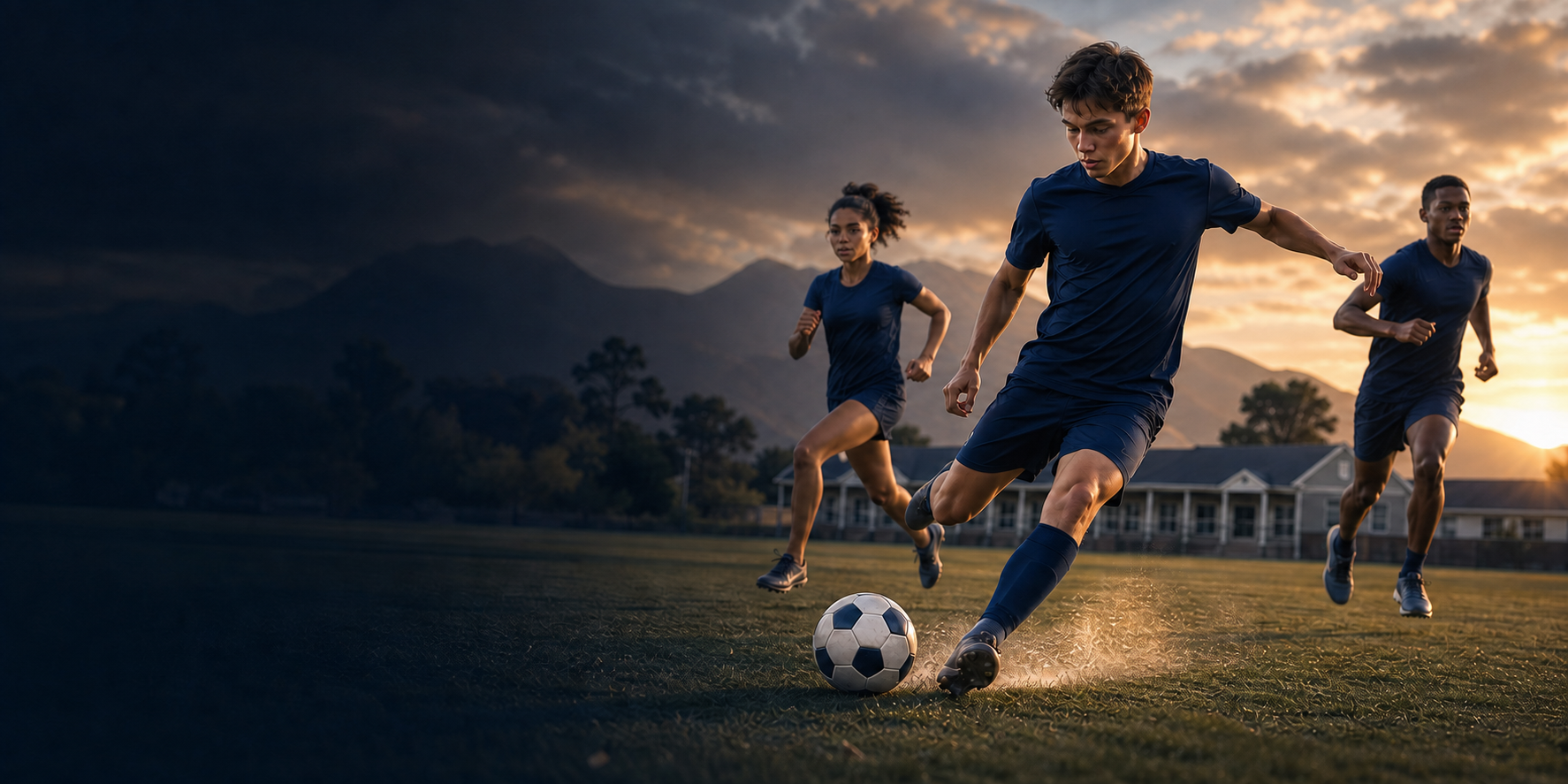 School athletes competing on a school sports field